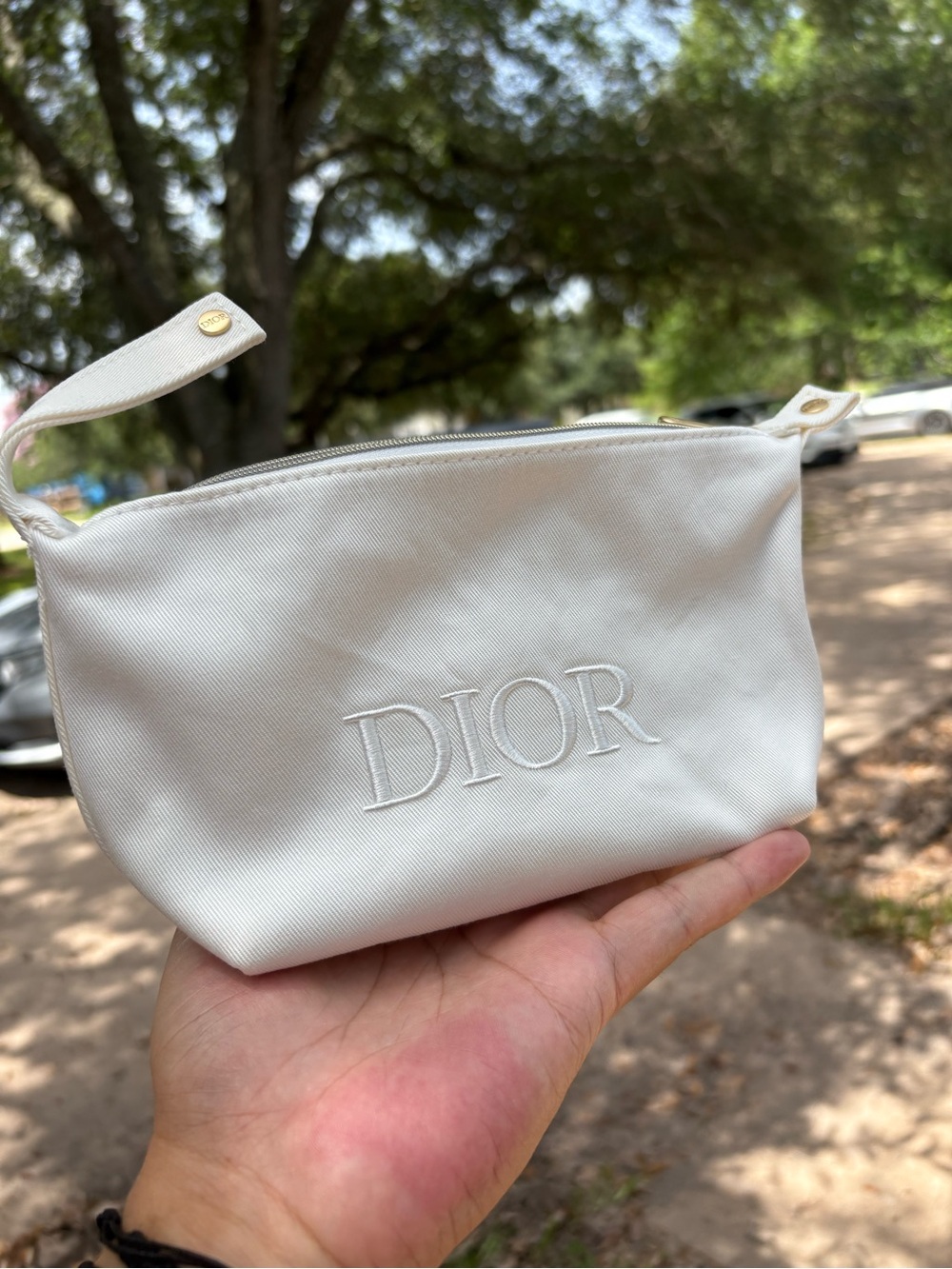 Dior Cream Embroidered Logo Cosmetic Pouch